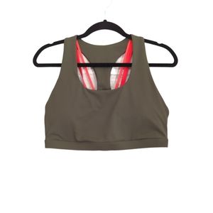 NWOT Fabletics sports bra in khaki green and desert rose (pink orange) in XL